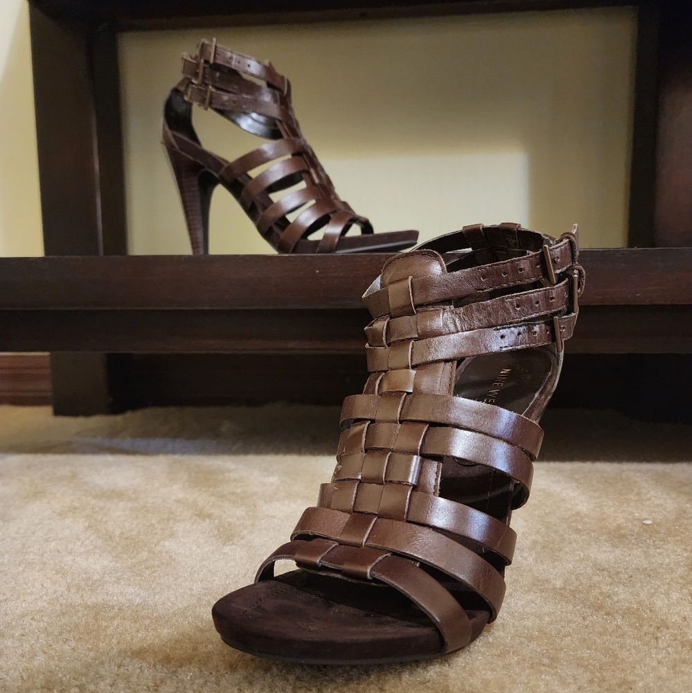 Nine West Leather Gladiator Cage Heels